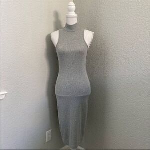 Papaya Womens Gray High Neck Sleeveless Bodycon Midi Dress Size Medium